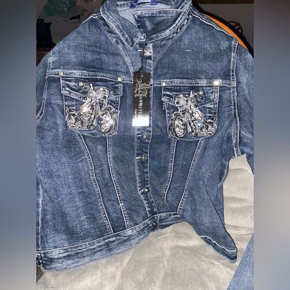 Platinum Plush Riding Free Motorcycle Denim Jacket - Picture 1 of 5